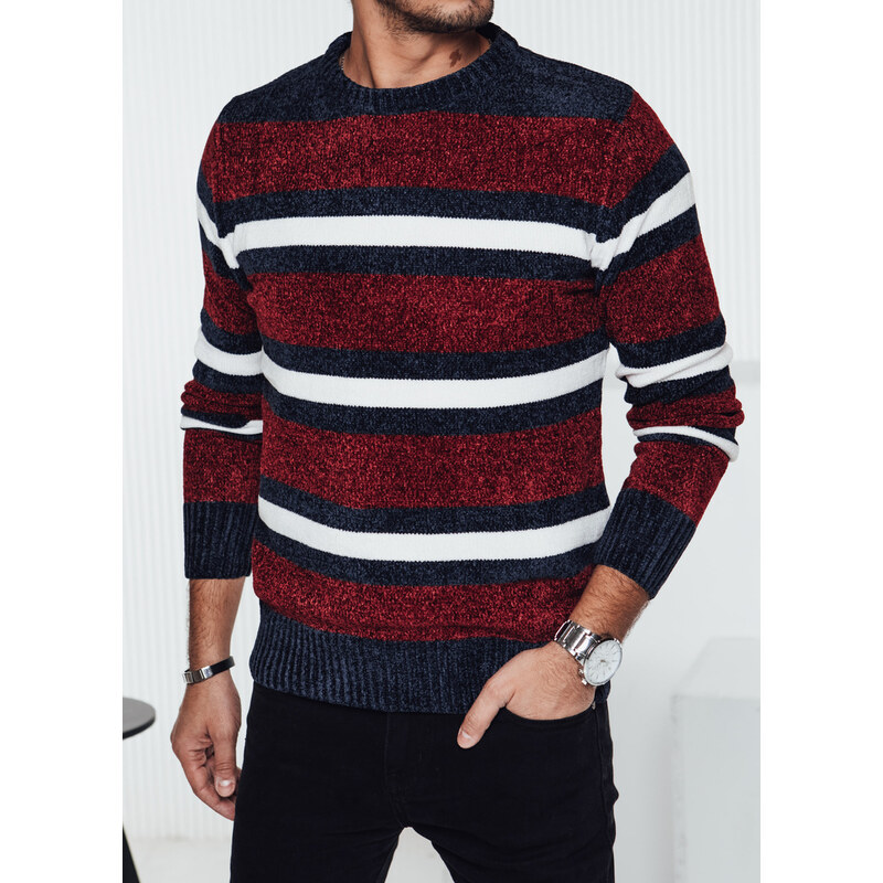 BASIC Vínový pánsky pruhovaný sveter WX2264 60614598