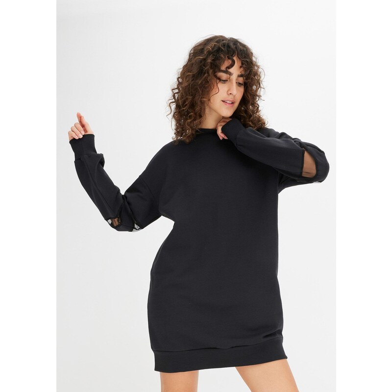 bonprix Mikinové šaty so sieťovinou, farba čierna 60614255