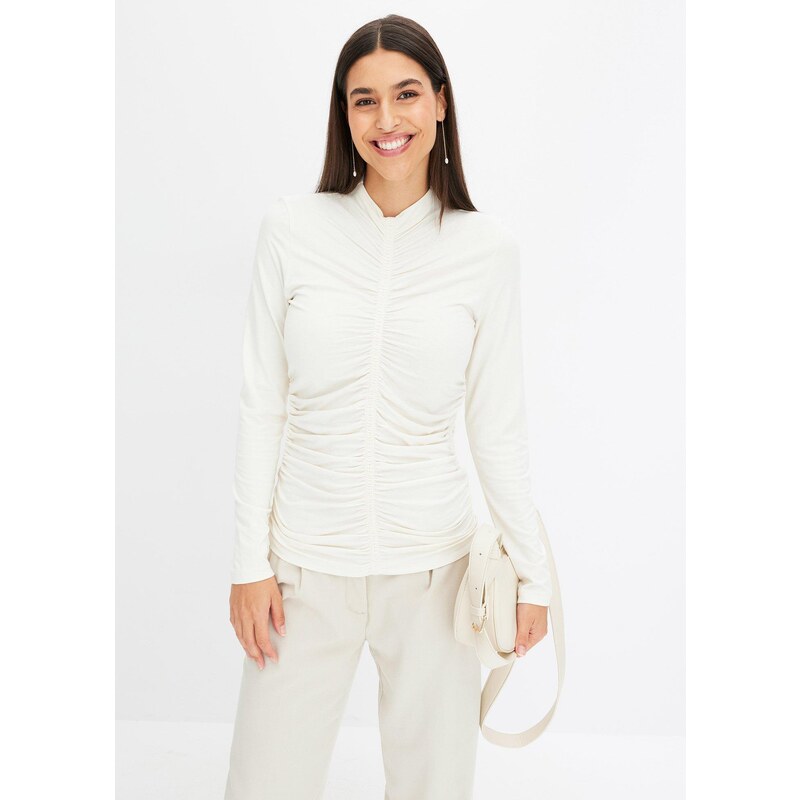 bonprix Tričko s riasením, farba biela 60614388