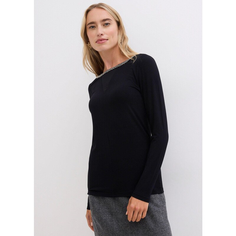 bonprix Tričko so sieťovinou a ligotavými kamienkami, farba čierna 60614424