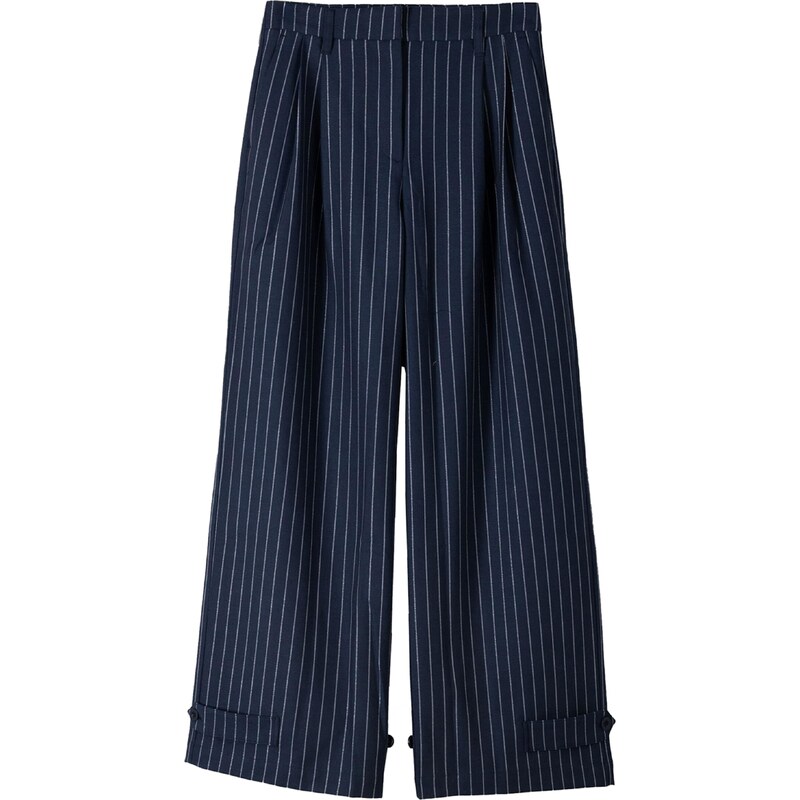 Bershka Plisované nohavice tmavomodrá / biela 63150092