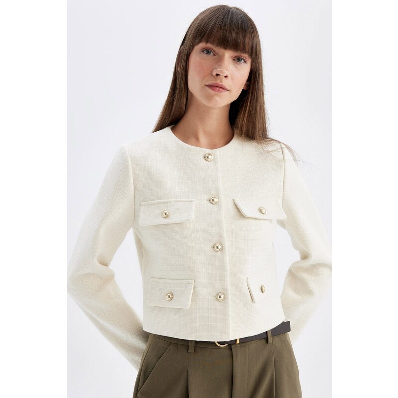 DEFACTO Crop Crew Neck Button-Down Blazer Jacket 58315066
