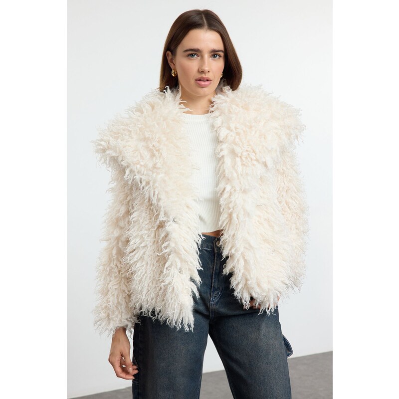 Trendyol Ecru Oversize Molded Für Coat