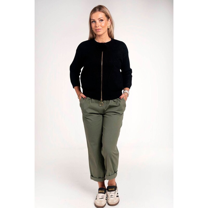 marka niezdefiniowana Khaki cotton trousers with elastic band 60648138