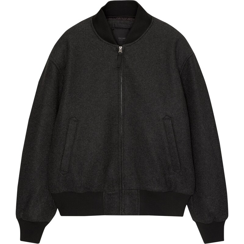 Pull&Bear Prechodná bunda čierna / čierna melírovaná 60938357