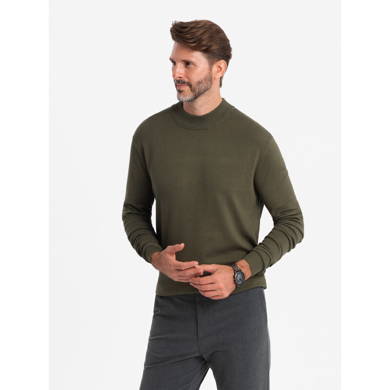 Ombre Mens knitted half turtleneck with viscose - dark olive 64785549