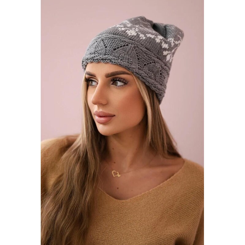 MladaModa Dámska čiapka so zirkónmi Kira K374 svetlá šedá 46491297