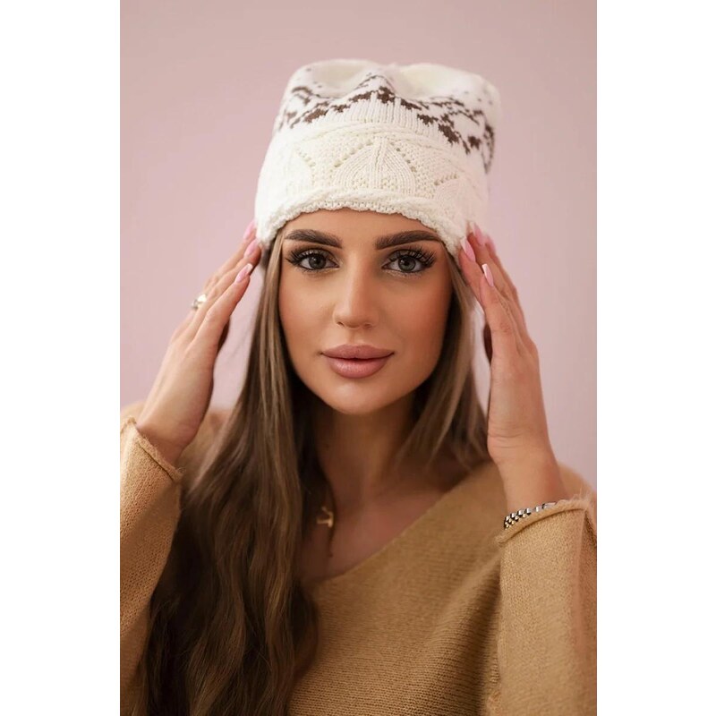 MladaModa Dámska čiapka so zirkónmi Kira K374 farba ecru+hnedá 46491298