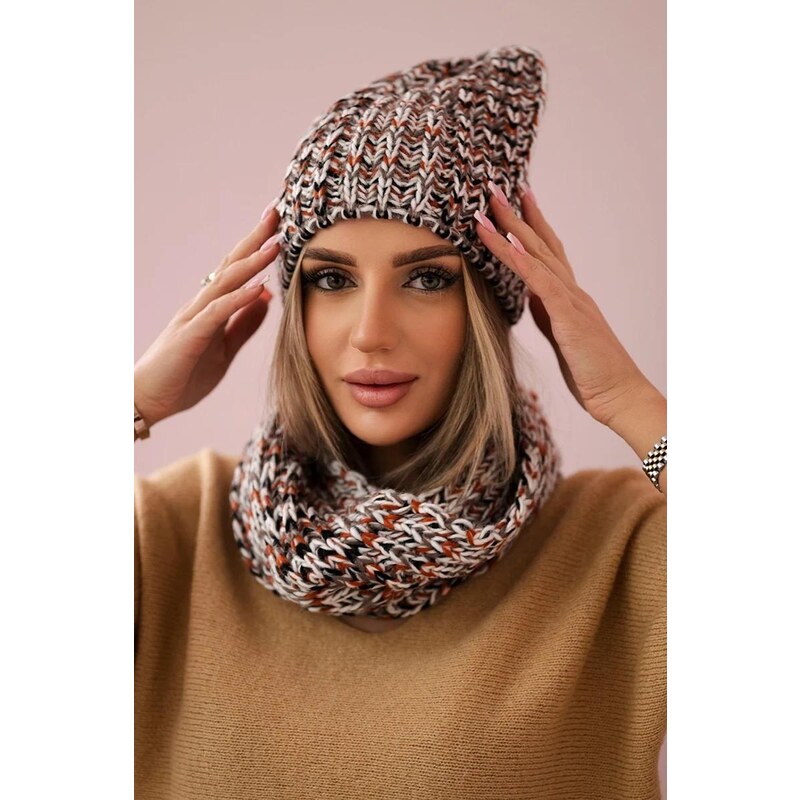 MladaModa Komplet - dámska čiapka s kožušinkovým brmbolcom + komín 36903187