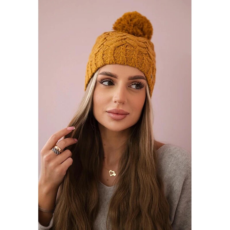 MladaModa Dámska čiapka s brmbolcom Valeria K307 horčicová 36917961