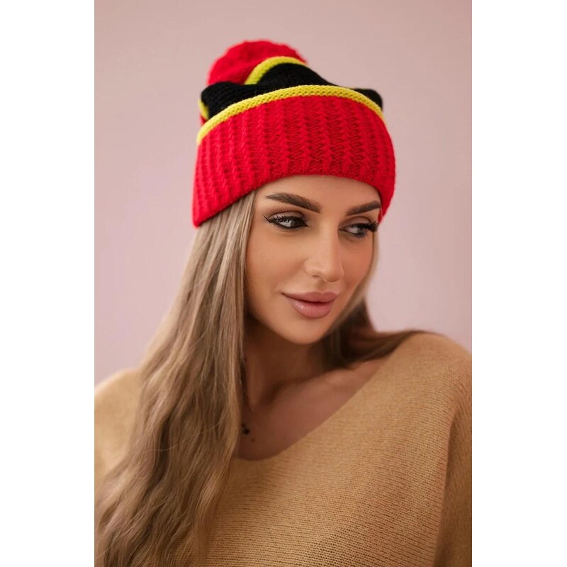MladaModa Dámska čiapka s brmbolcom Kinga K297 červená+farba kiwi 36636998