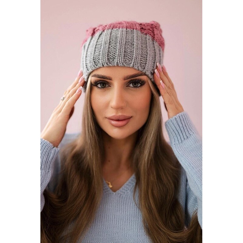 MladaModa Dámska čiapka s brmbolcom Paris K212 staroružová+šedá 36429336