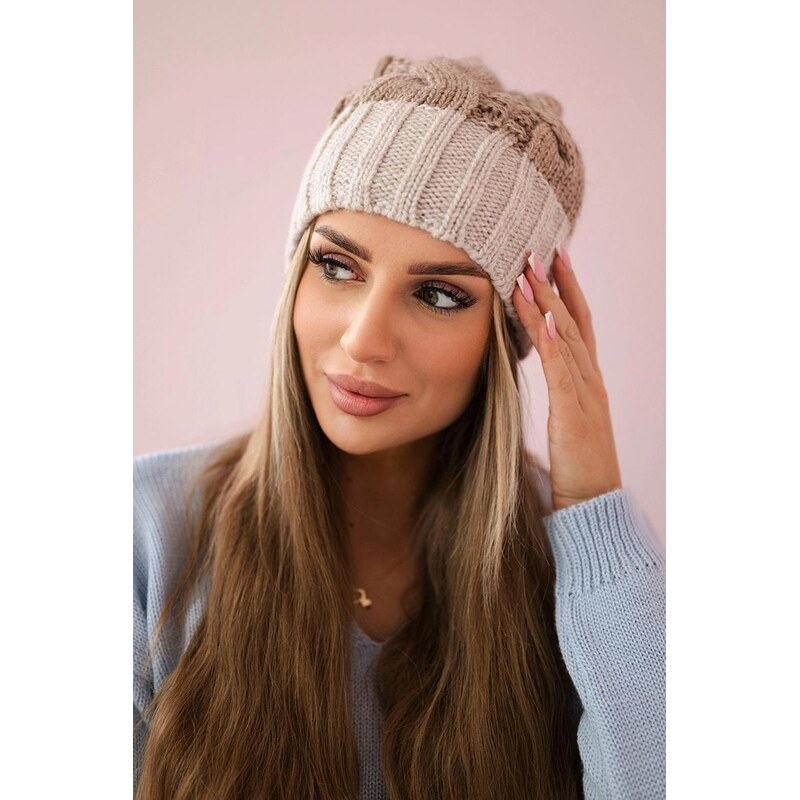 MladaModa Dámska čiapka s brmbolcom Paris K212 tmavá béžová+béžová 36429333