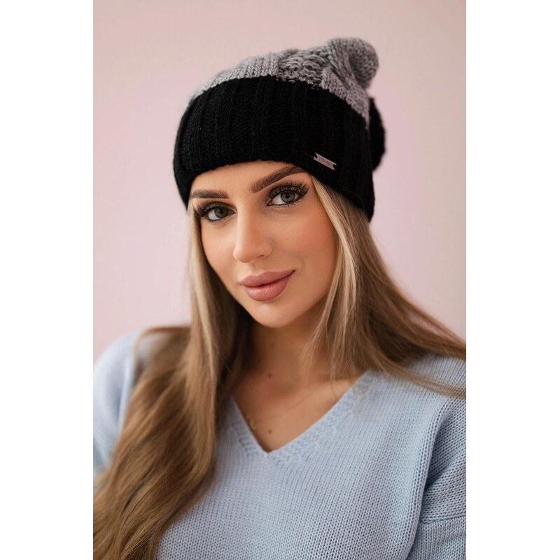 MladaModa Dámska čiapka s brmbolcom Paris K212 šedá+čierna 36429339