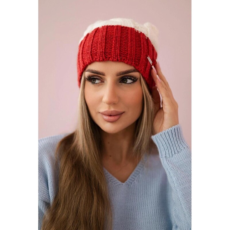 MladaModa Dámska čiapka s brmbolcom Paris K212 farba ecru+bordová 36429343