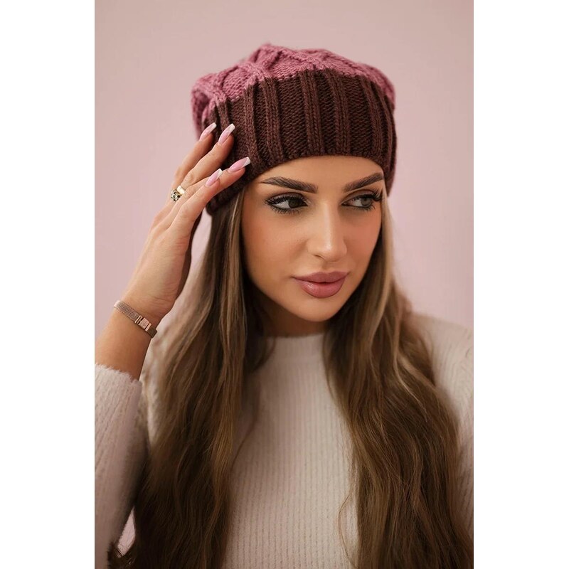 MladaModa Dámska čiapka s brmbolcom Milano K203 staroružová+hnedá 36429354