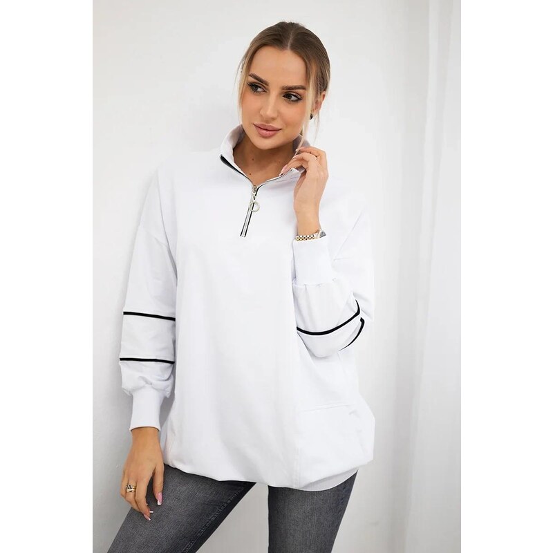 MladaModa Predlžená mikina so zipsom v dekolte model 9347 biela 32329674