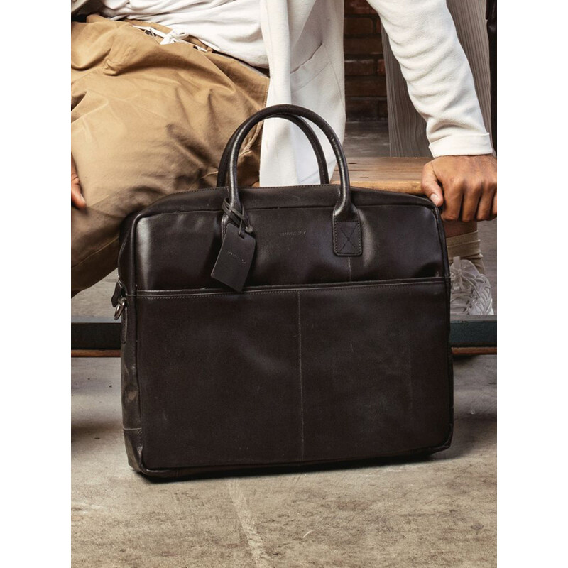 Kožená taška na notebook Burkely Jacko - tmavo hnedá 22676173