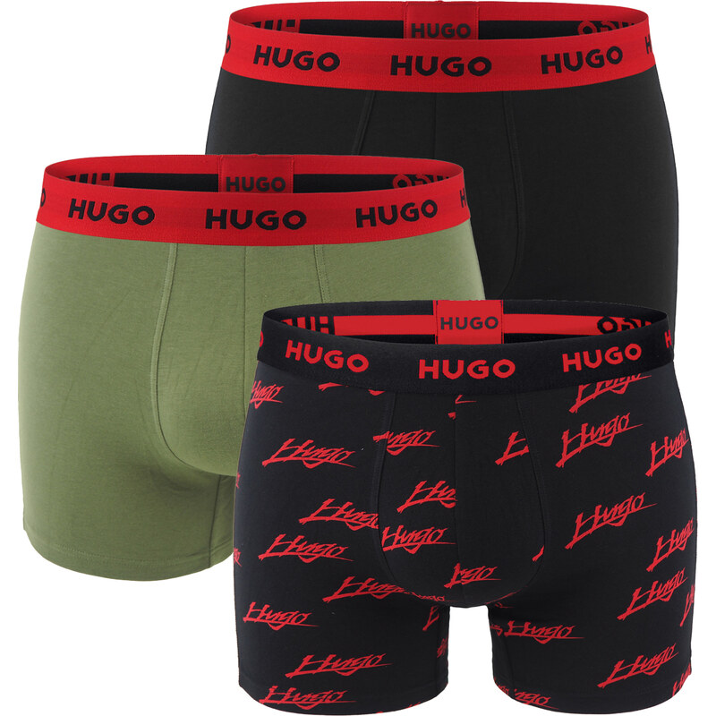 HUGO - boxerky 3PACK cotton stretch classic fit red logo HUGO & dark 60674909