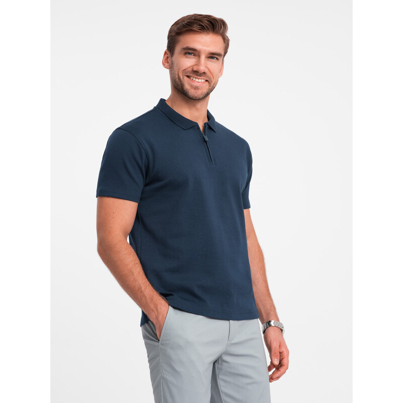 Ombre Mens polo shirt with zippered collar - navy blue 64785553
