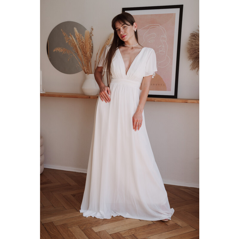 miadresses.sk Biele šifónové šaty s voľnými rukávmi 39700091