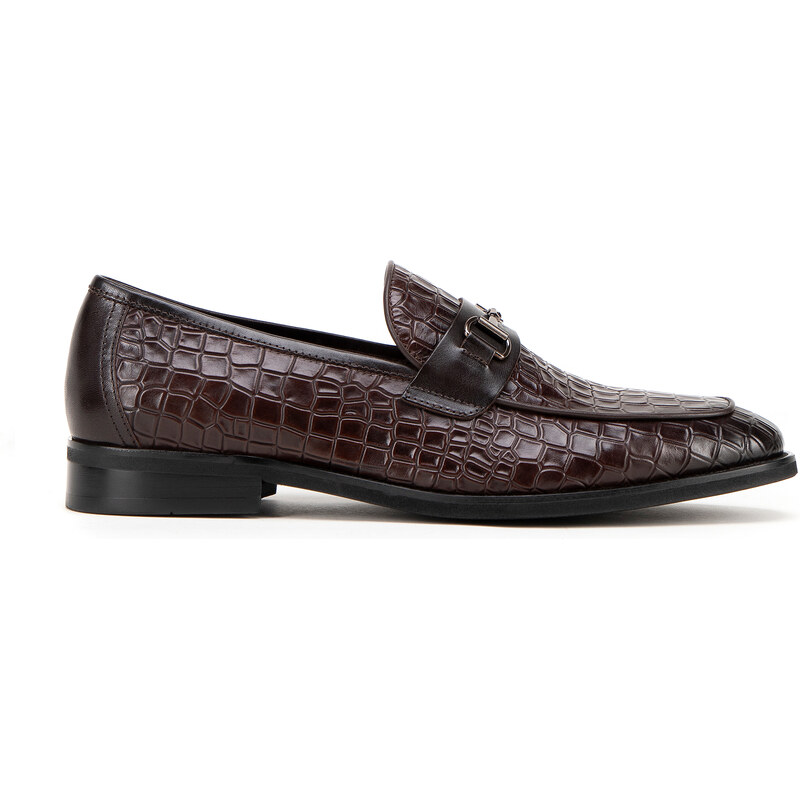 Wittchen Pánske mokasíny z kože s textúrou croco s prackou hnedé 99-M 57678158