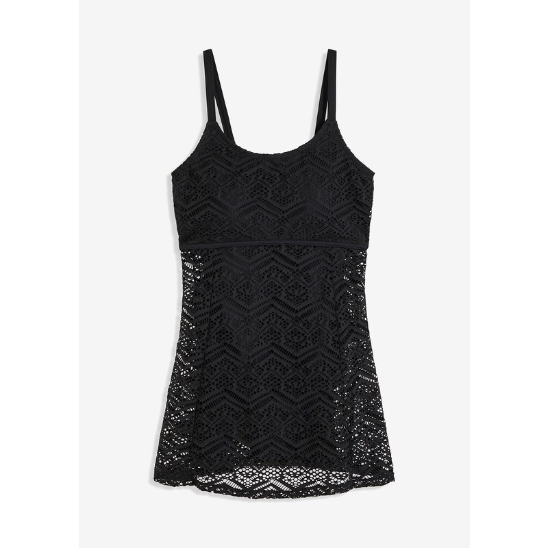 bonprix Plavkové šaty s čipkou, farba čierna 44789796