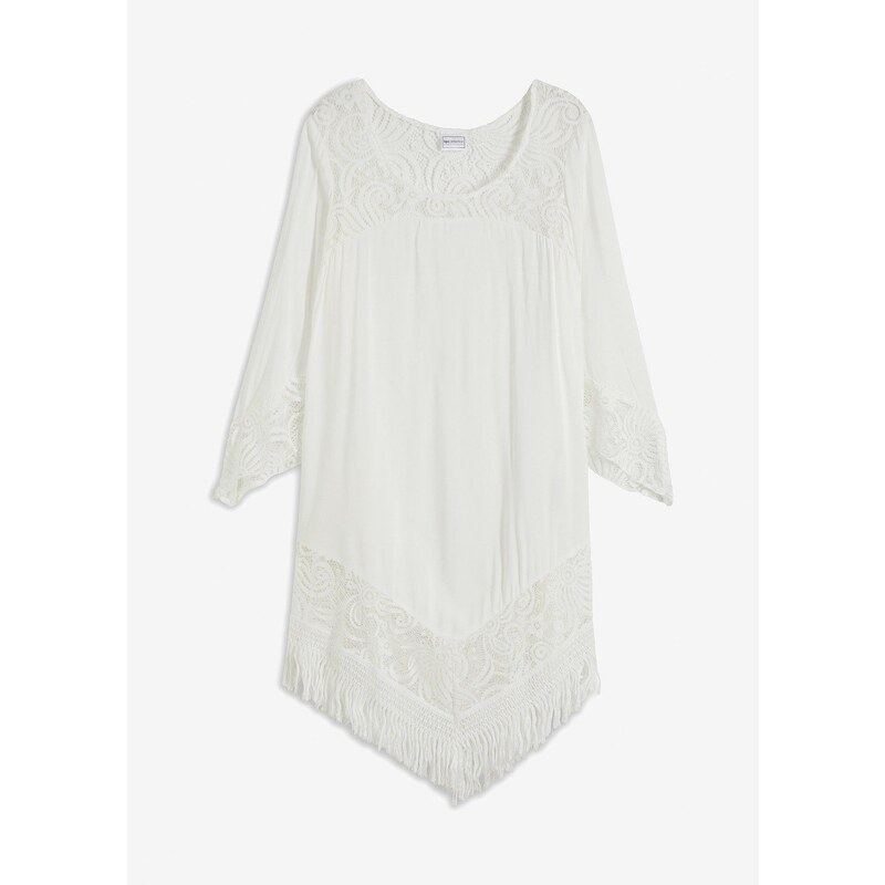 bonprix Plážová tunika s čipkou, z viskózy, farba biela 44741591