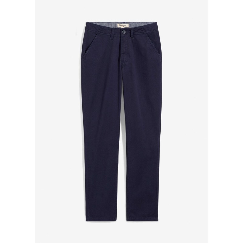 bonprix Chino nohavice z bavlny so strečom, Slim Fit, farba modrá 45011400