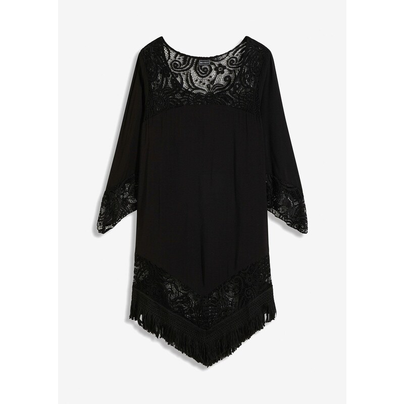 bonprix Plážová tunika s čipkou, z viskózy, farba čierna 44742083