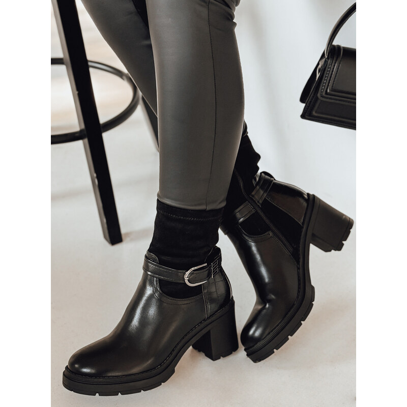 BASIC Čierne dámske členkové topánky na vysokom podpätku NOIRSTEP 60699248