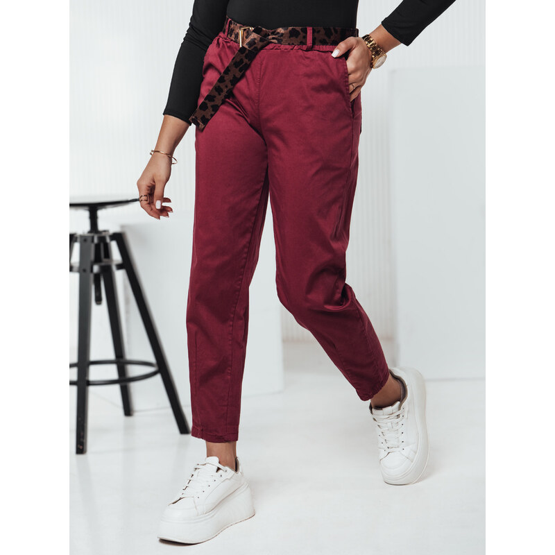 BASIC Vínové dámske rovné nohavice s opaskom LEOCINCIN UY2261 60699258