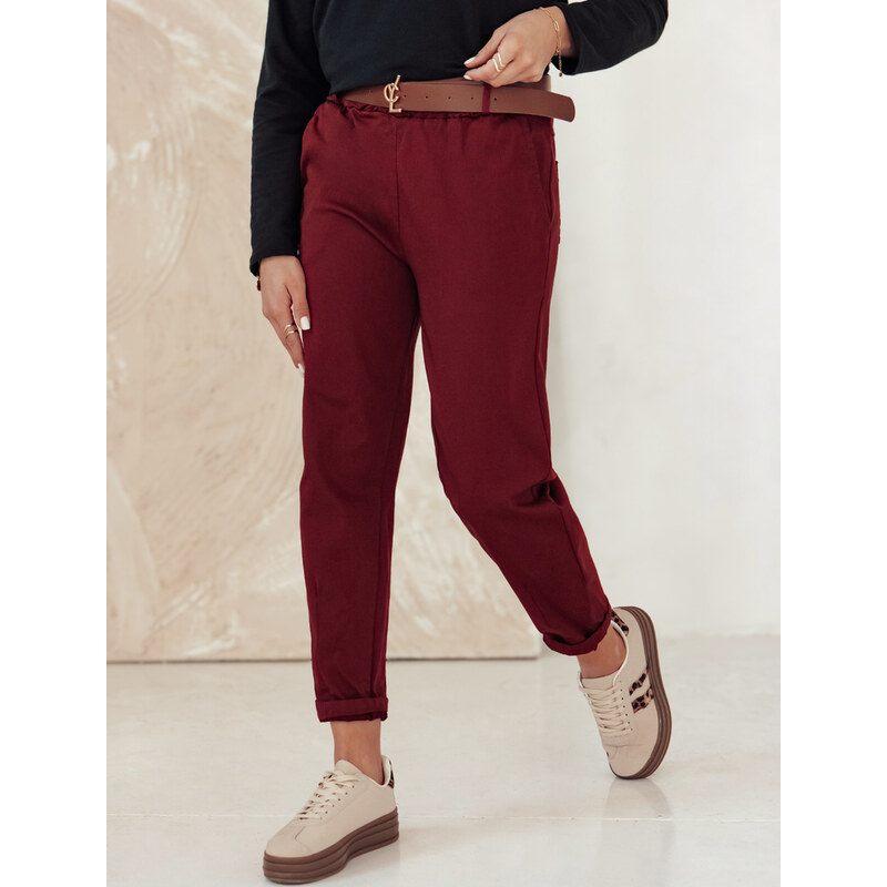 BASIC Dámske vínové oversize nohavice s opaskom ELEGANTENO UY2256 60699234