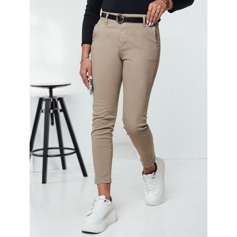 DStreet Dámske nohavice TRENDIOSS s opaskom, béžové 60728144