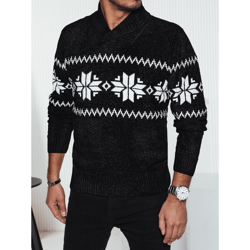 DStreet Pánsky čierny sveter so vzorom vločiek 60728209
