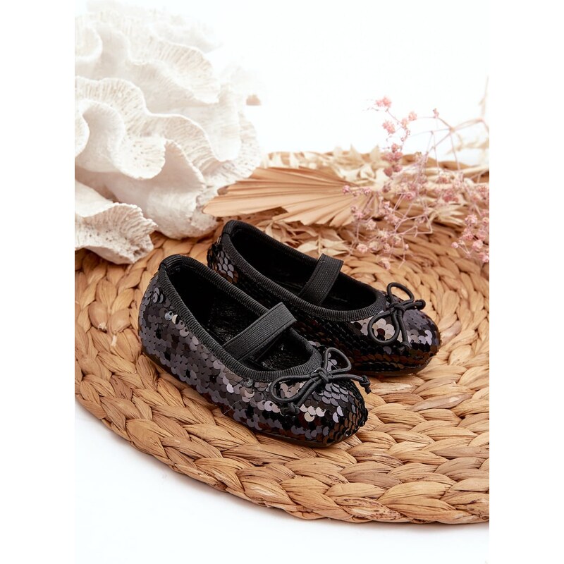 Boto FR1 Detské baletky zdobené flitrami Čierne Weries 60728439