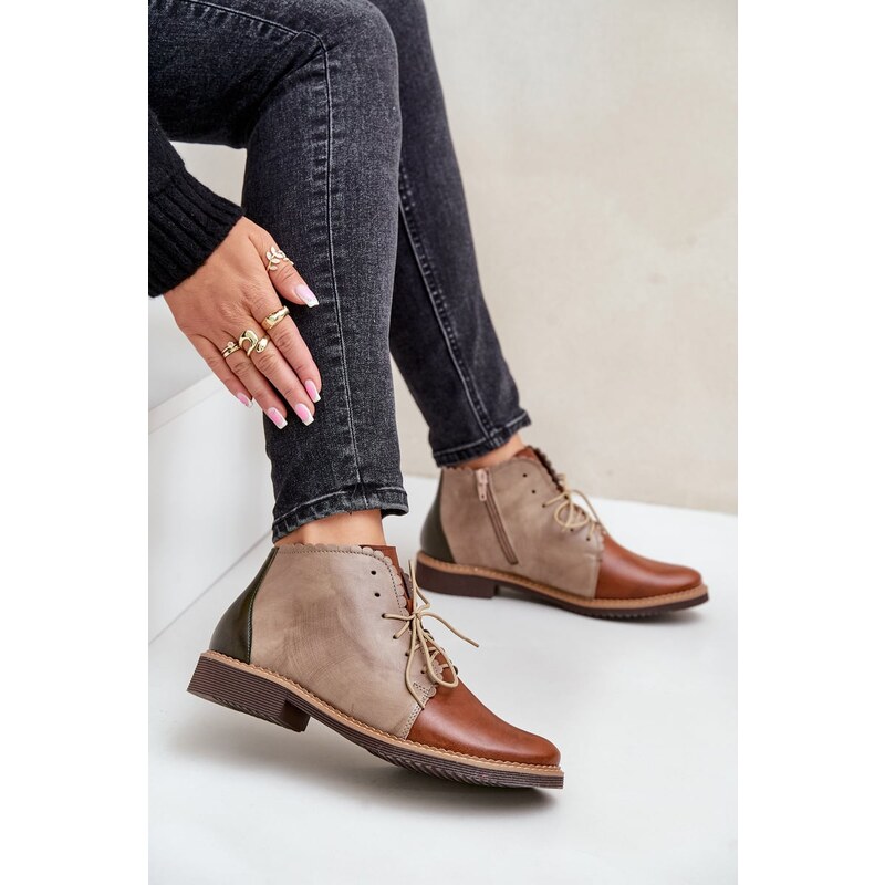 Nobo S. BARSKI Zateplené kožené čižmy na plochom podpätku hnedé Nianka 60728563