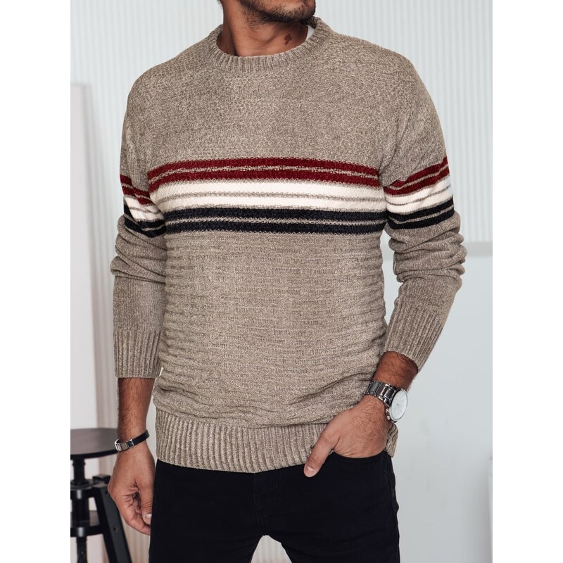 DStreet Pánsky hnedý sveter s pruhmi 60728630