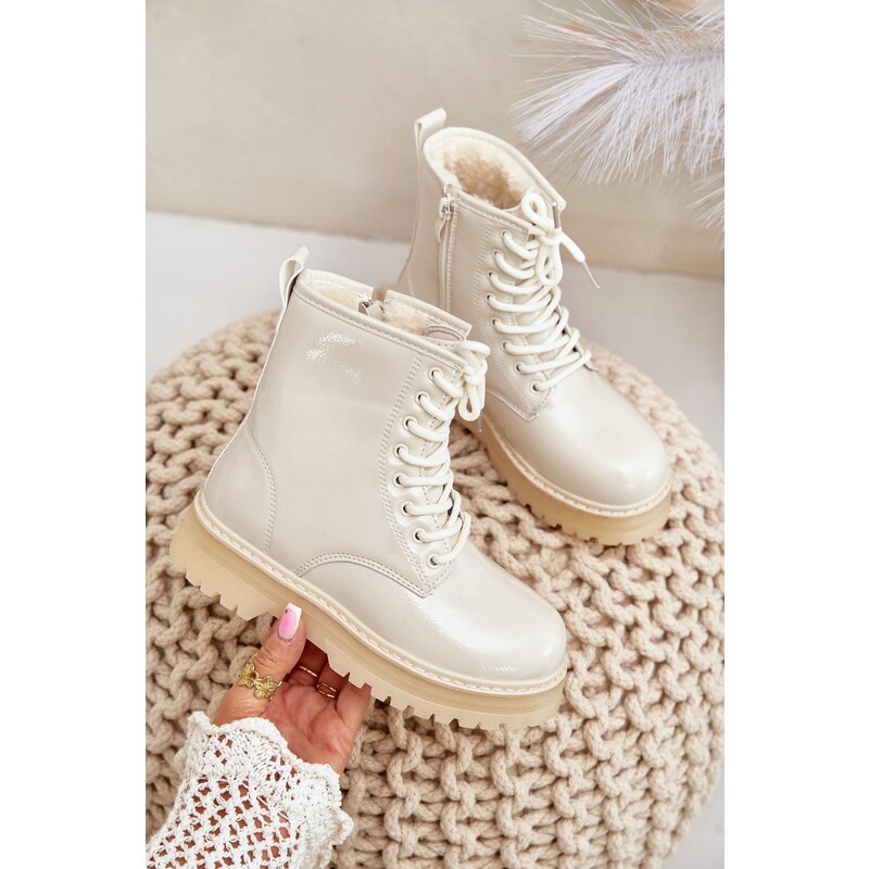 Boto FR1 Zateplené Detské Lakované Čižmy Na Zips Béžové Novita 60728897