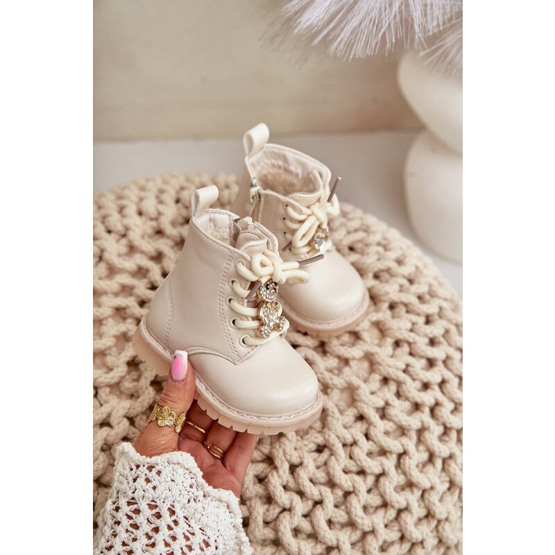 Boto FR1 Zateplené Detské Čižmy S Medvedíkom Na Zipe Béžové Enchanta 60728951