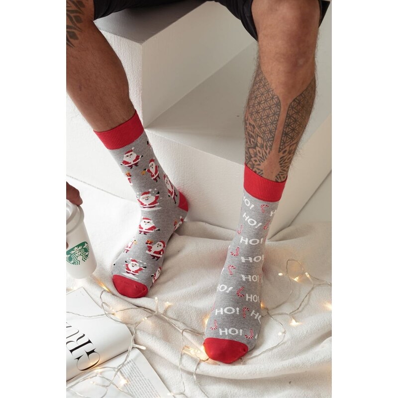 Milena Pánske Vianočné Ponožky Santa Claus Šedé 60728969