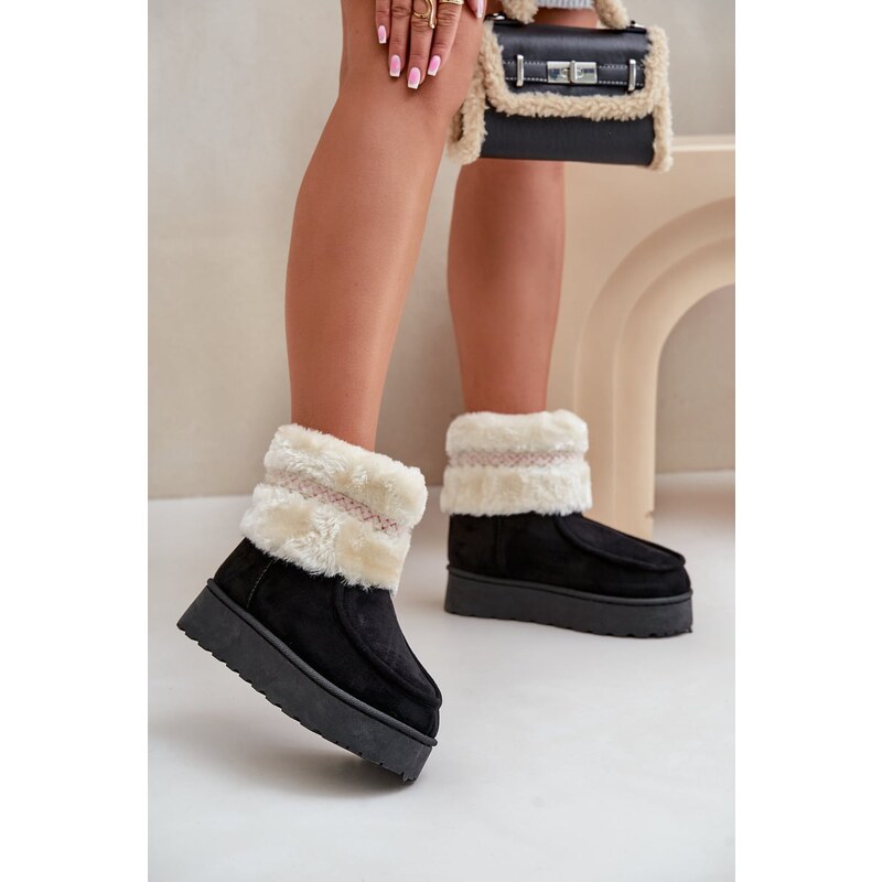 Boto FR1 Dámske Snehule Na Platforme S Kožúškom A Vzorom Čierne 60729040