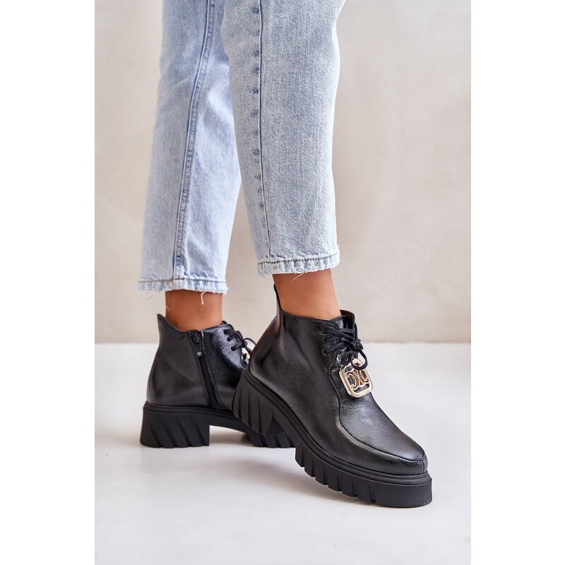 Zazoo 2952 Kožené Čižmy So Zlatou Dekoráciou Čierne 60730195