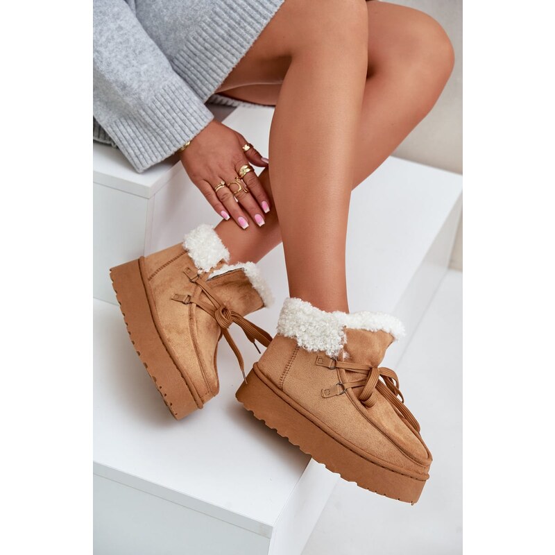 Boto FR1 Dámske Snehule Na Platforme S Kožušinou Typ Branek Camel 64653298