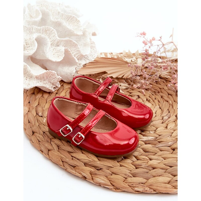 Boto FR1 Červené lakované detské baletky s pásikmi Margenis 60730997