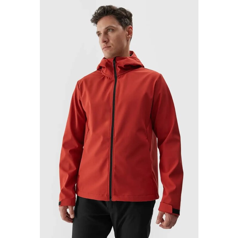 Pánska softshellová bunda s kapucňou červená 4F 4FWAW24TSO 60731056