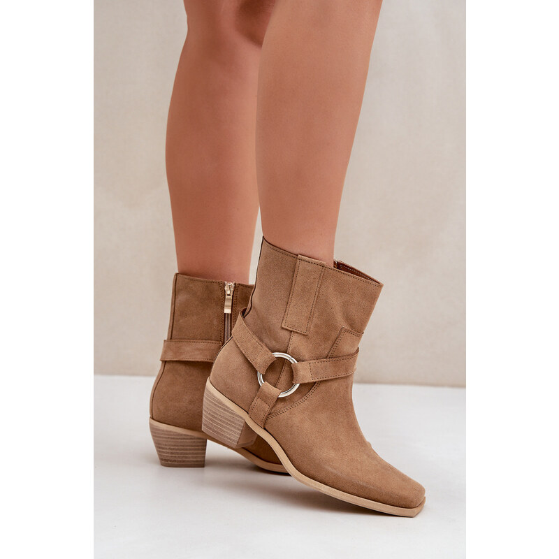 Čižmy Z Prírodného Semišu Na Opätku Béžové Zazoo 60794923