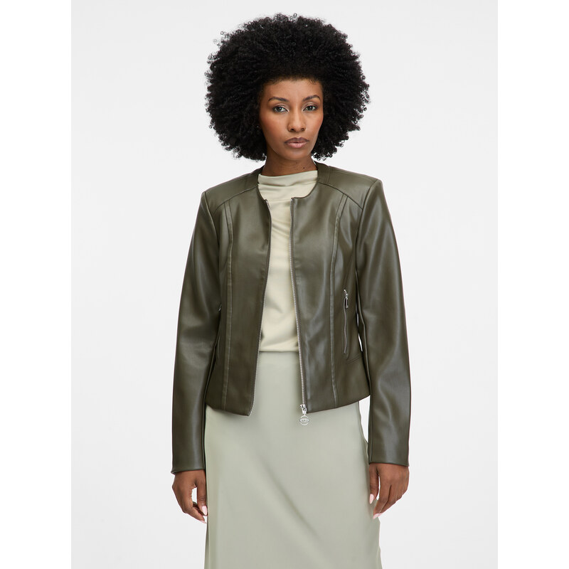Khaki womens faux leather jacket ORSAY - Womens 64783088