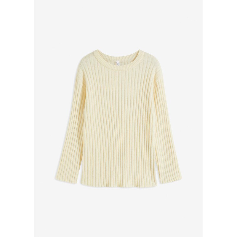 bonprix Oversize vrúbkovaný pulóver, farba biela 60772322