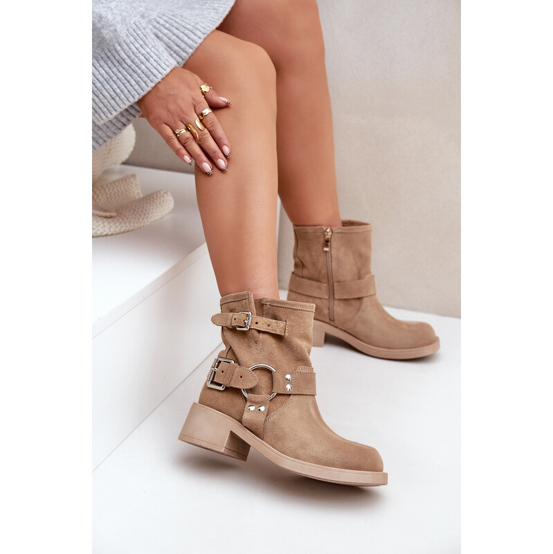 Dámske Semišové Čižmy Na Nízkom Blokovom Opätku S Popruhmi Zazoo 60794924